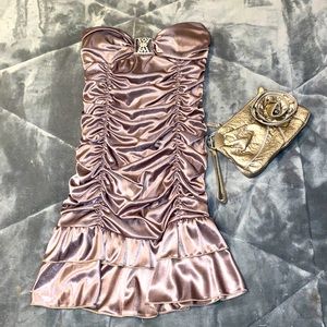 Champagne ruffle mini dress Size M w/ wristlet